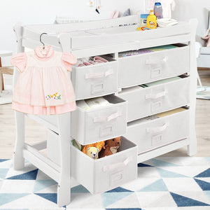Sleigh Baby Changing Table with 6 Basket Drawers