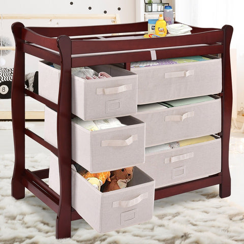 Image of Sleigh Baby Changing Table with 6 Basket Drawers