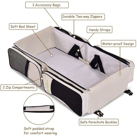Image of Costway 3 in 1 Portable Infant Bassinet Diaper Bag Beige