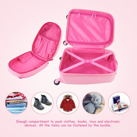 Image of Costway Kids Backpack Suitcase with Wheels Carry On in  Pink
