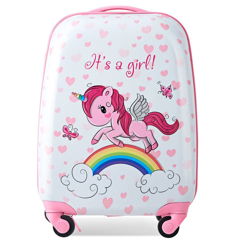 Image of Costway Kids Backpack Suitcase with Wheels Carry On in  Pink
