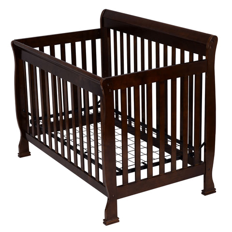 Image of Coffee Pine Wood Baby Toddler Bed Convertible Crib