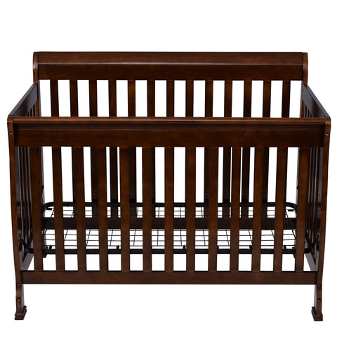 Image of Coffee Pine Wood Baby Toddler Bed Convertible Crib